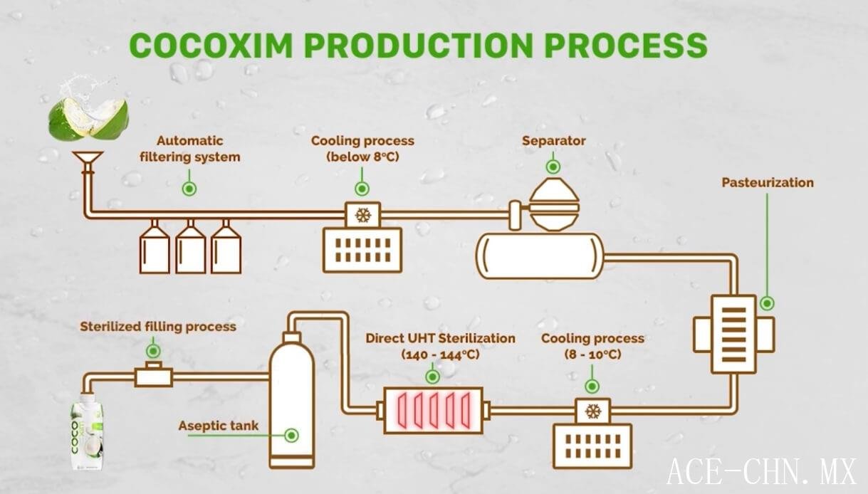 proceso de producción de agua de coco